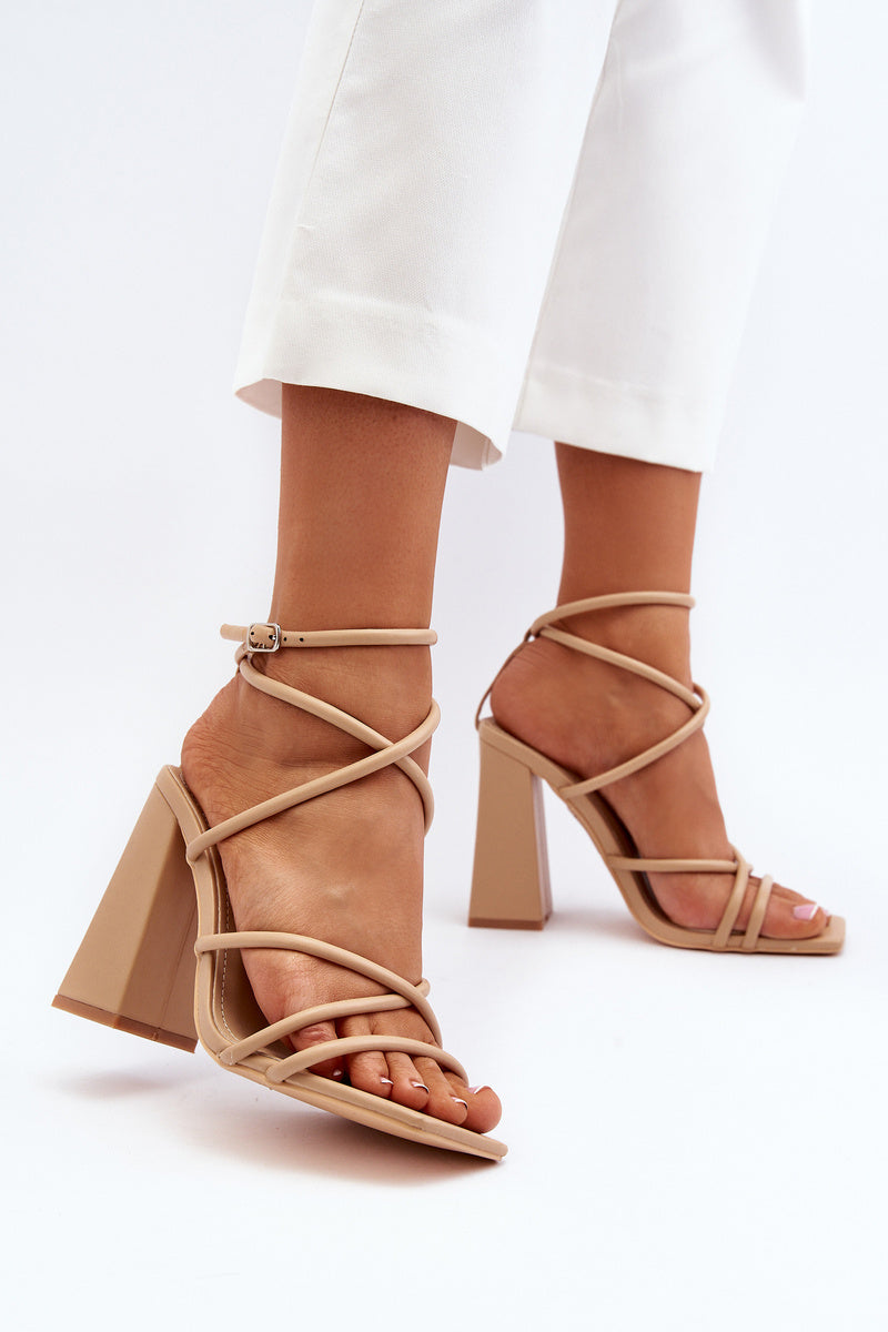 Beige block heel sandals