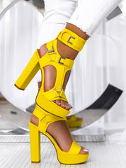 Yellow block heel sandals
