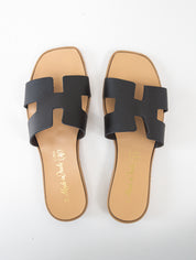 Black genuine leather slippers