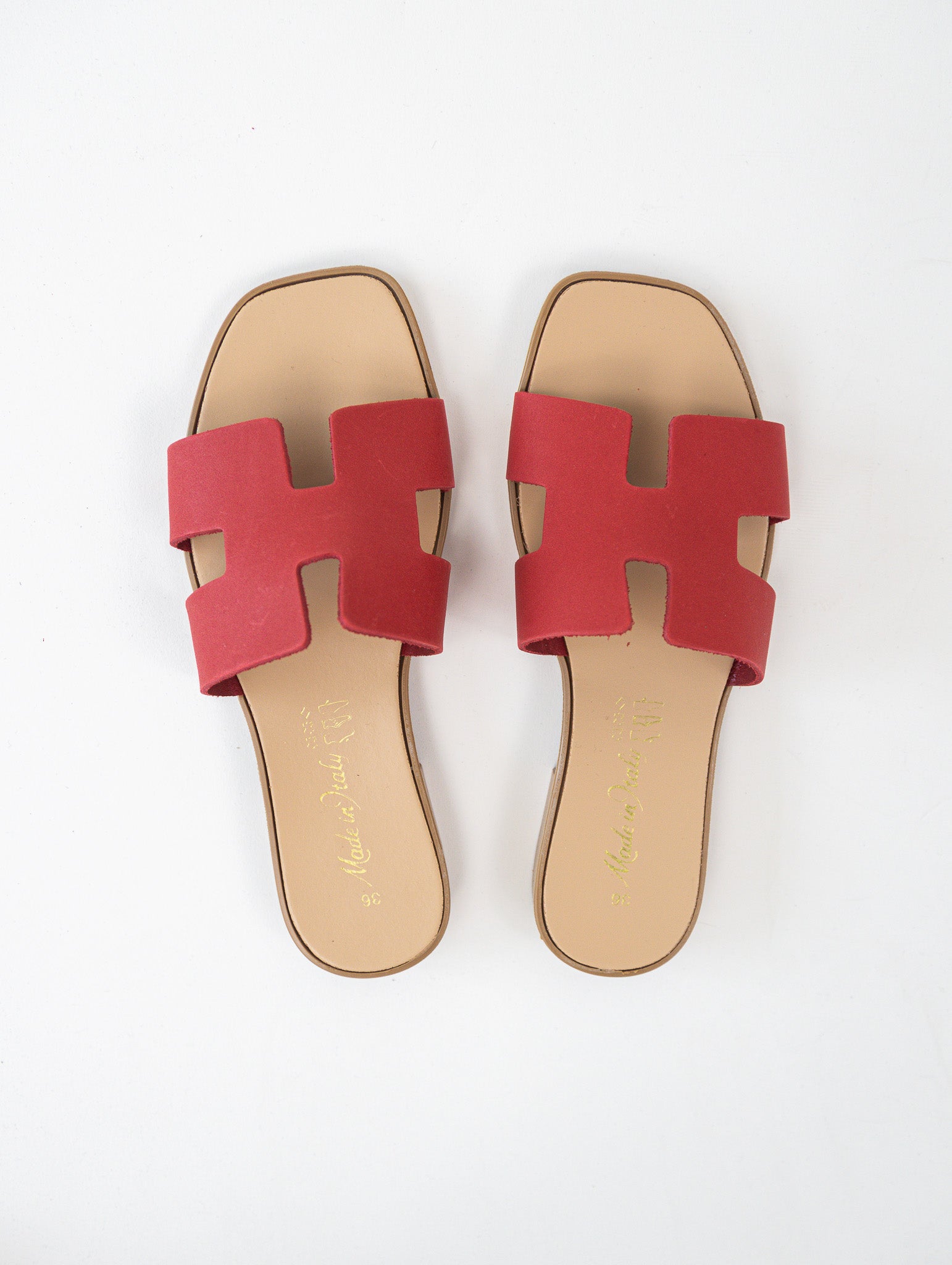 Red genuine leather slippers