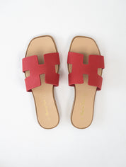 Red genuine leather slippers