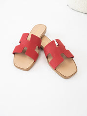 Red genuine leather slippers