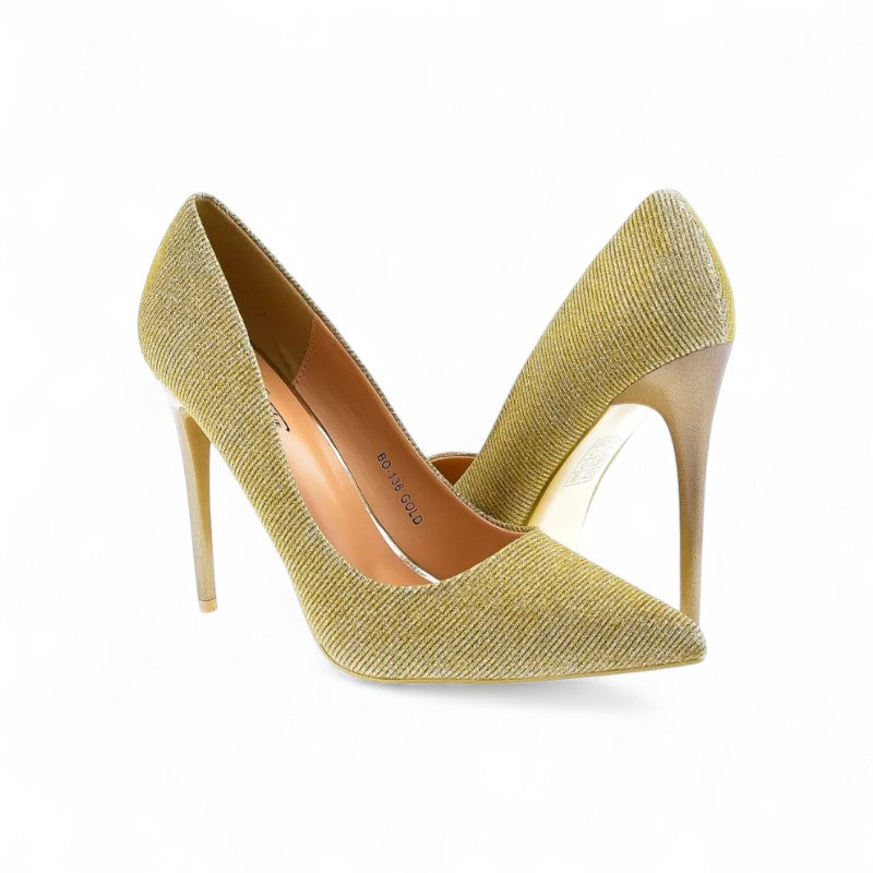 Gold pumps with a thin heel