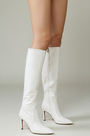 White boots with thin heels