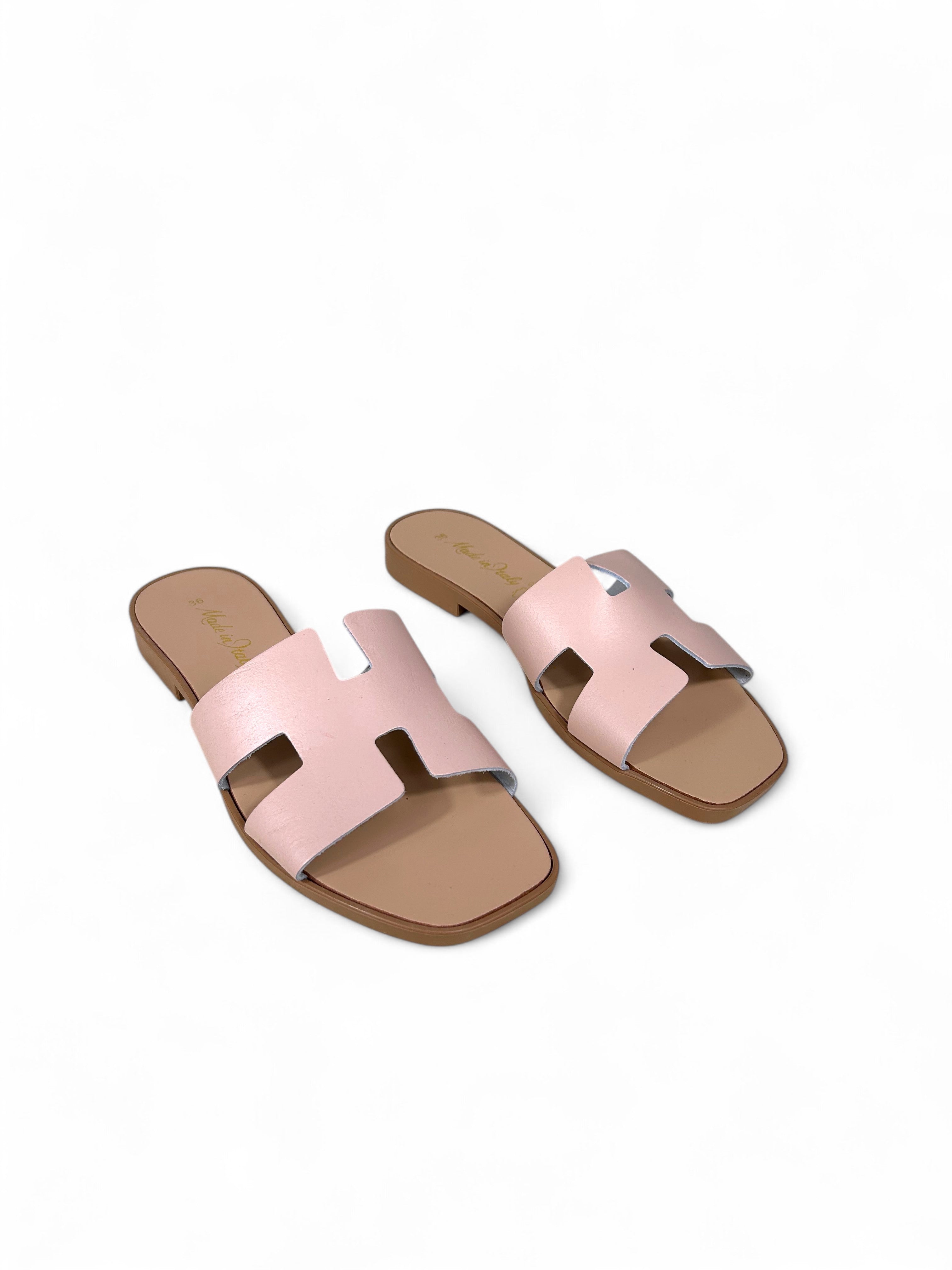 Black genuine leather slippers
