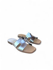 Black genuine leather slippers