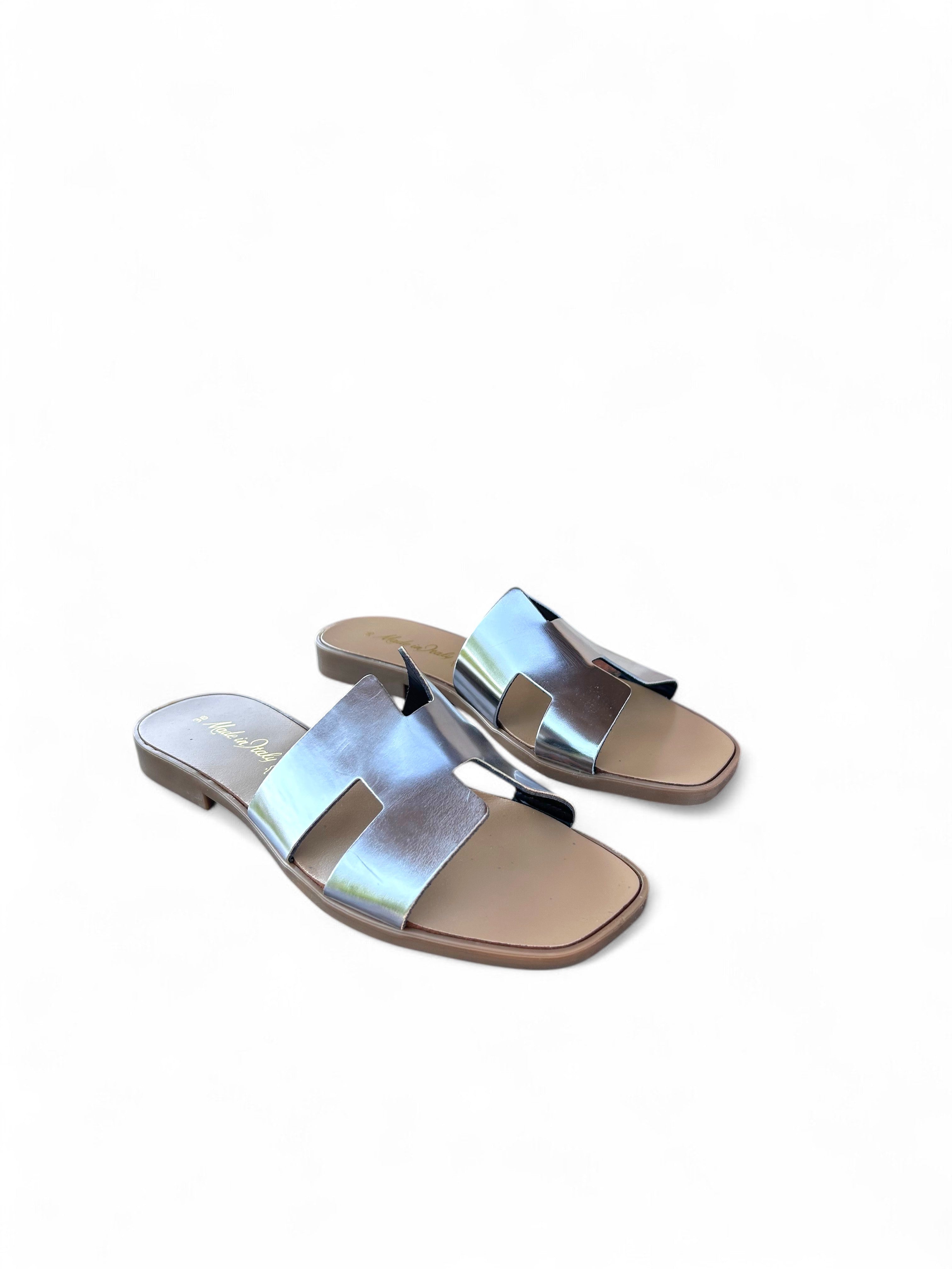 Black genuine leather slippers