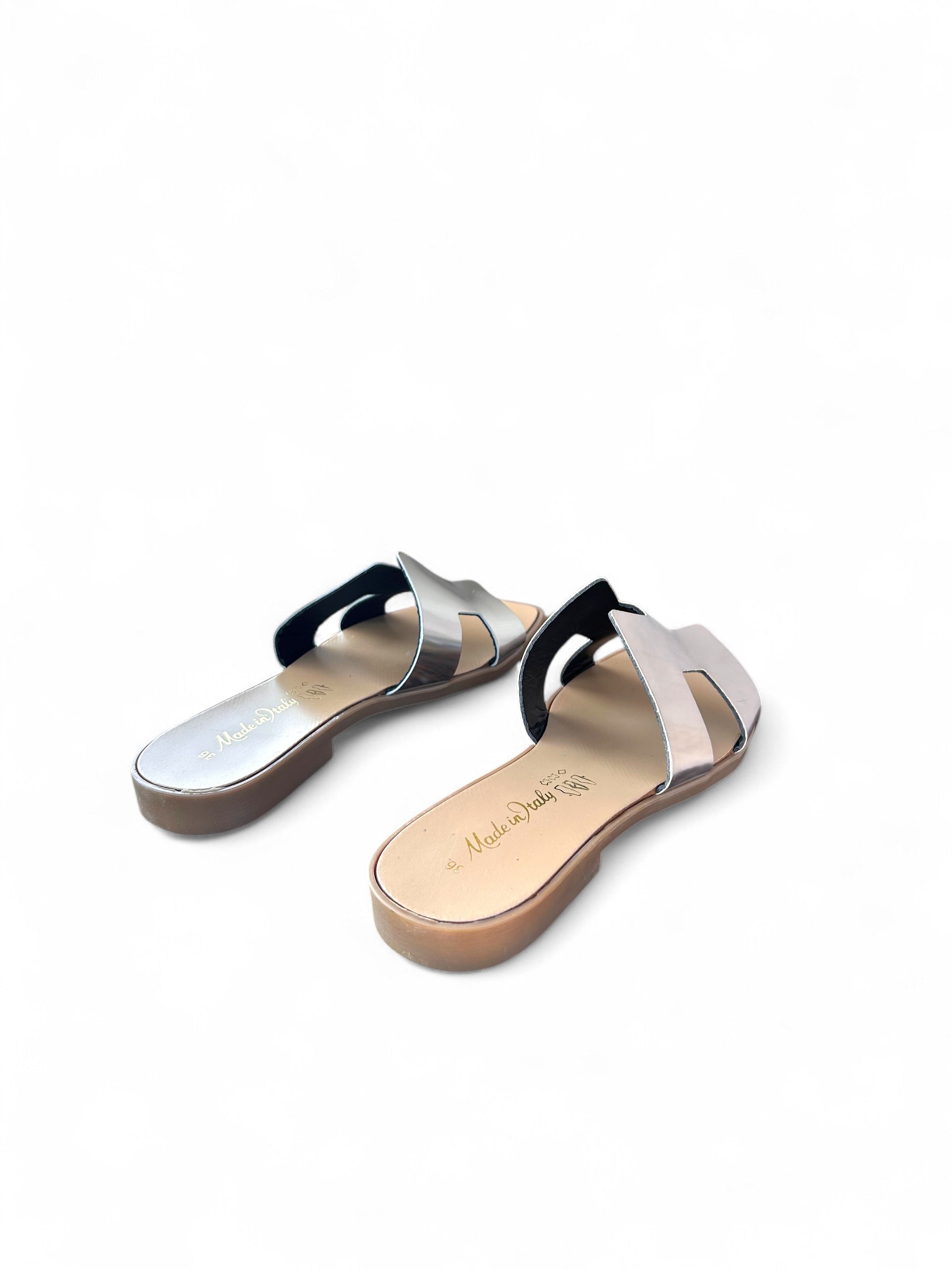 Black genuine leather slippers